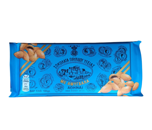 Dark chocolate with almonds Pavlidis 100gr agora greek delicacies