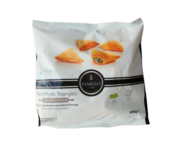 Spanakopitakia Vergas - Mini Spinach and Cheese Triangle Pies 450g Famiglia Spanakopitakia Vergas - Mini Spinach and Cheese Triangle Pies 450g Famiglia