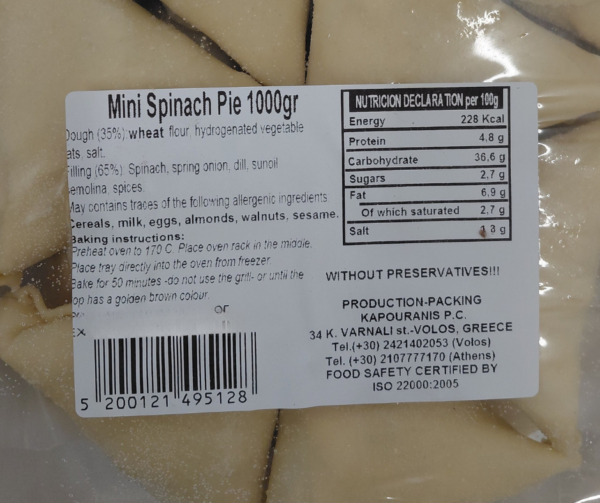 Spanakopitakia - Mini Vegan Spinach Pies 1kg Agora Greek Delicacies