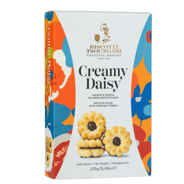 Creamy Daisy - Biscuits filled with Hazelnut cream 170gr - Biscotti Tsoungari Creamy Daisy - Biscuits filled with Hazelnut cream 170gr - Biscotti Tsoungari
